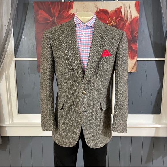 Vintage Pendleton Tweed Blazer Mens 40R Wool Basket Weave Sport Coat Jacket - Picture 2 of 12